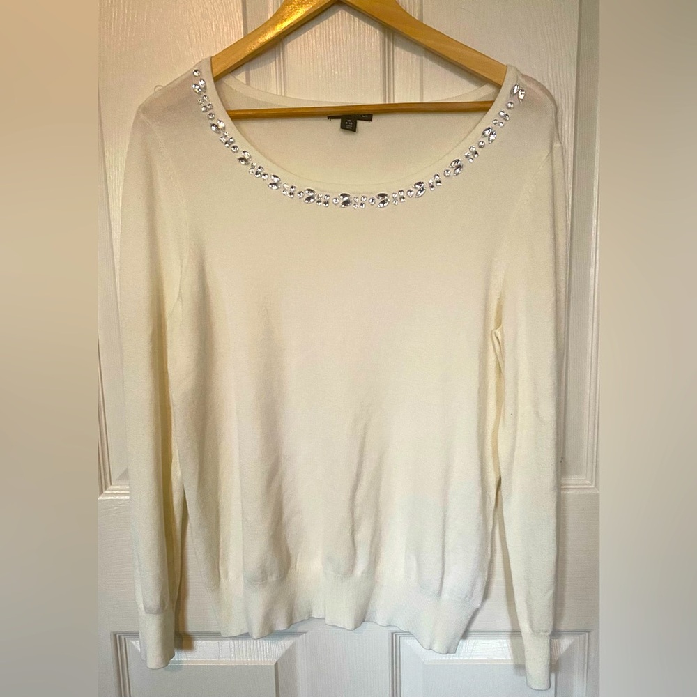 George Cream Jeweled Neck Sweater